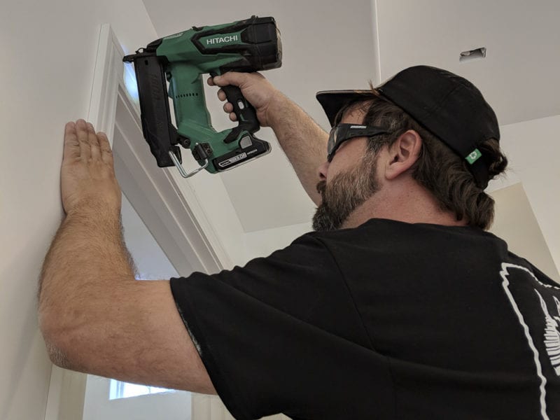 This Hitachi delivers enough holding power for interior door and window trim.